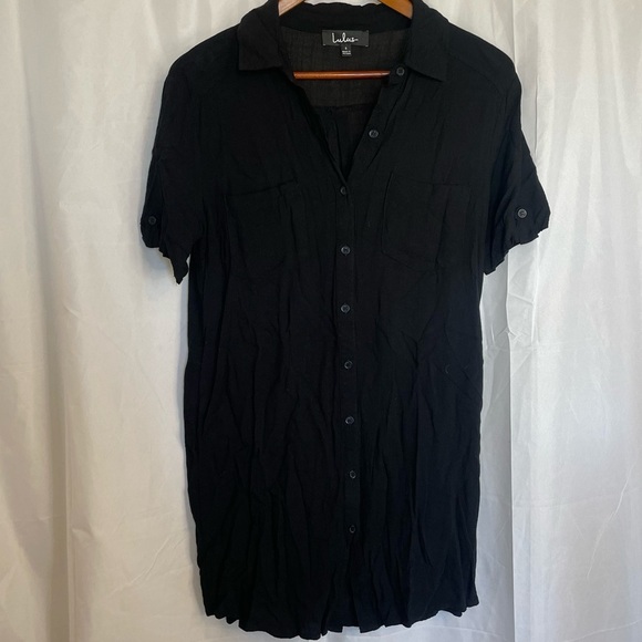 LULUS Women’s Black Button Down Mini Dress Short Sleeve Collar Size Small - Picture 1 of 8